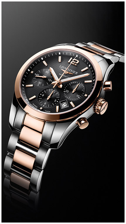 Мужские механический хронограф с автоподзаводом часы Longines Conquest Classic L2.786.5.56.7 черный нержавеющая сталь + золото 18к — Изображение 3