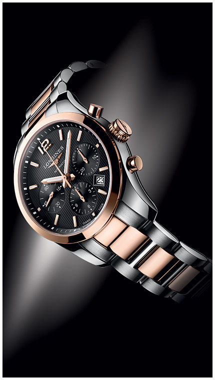 Мужские механический хронограф с автоподзаводом часы Longines Conquest Classic L2.786.5.56.7 черный нержавеющая сталь + золото 18к — Изображение 4