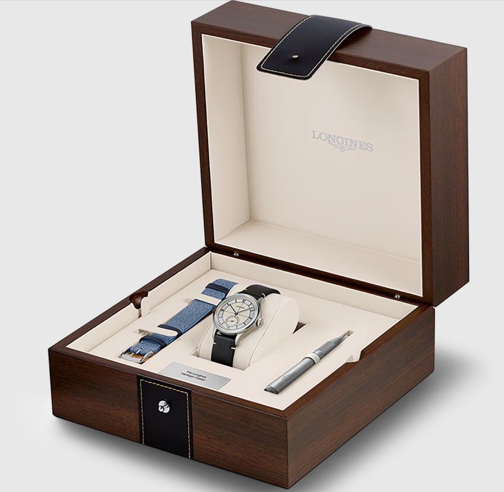 Мужские часы Longines Heritage L2.828.4.73.0, механизм механический с автоподзаводом, циферблат серебристый, браслет кожа — Изображение 4