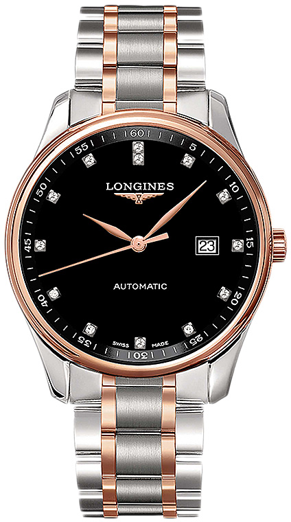 Мужские часы Longines The Longines Master Collection L2.893.5.57.7, механизм механический с автоподзаводом, циферблат черный, браслет нержавеющая сталь + золото 18к — Изображение 1