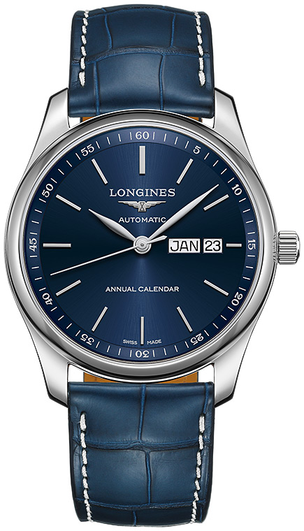 Мужские часы Longines The Longines Master Collection L2.910.4.92.0, механизм механический с автоподзаводом, циферблат синий, браслет кожа — Изображение 1