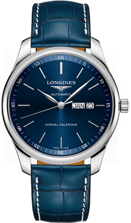 Мужские часы Longines The Longines Master Collection L2.920.4.92.0, механизм механический с автоподзаводом, циферблат синий, браслет кожа аллигатора — Изображение 1