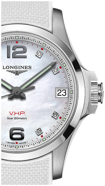 Женские часы Longines Conquest V H P  L3.316.4.87.9, механизм кварцевый, циферблат белый, браслет каучук — Изображение 2