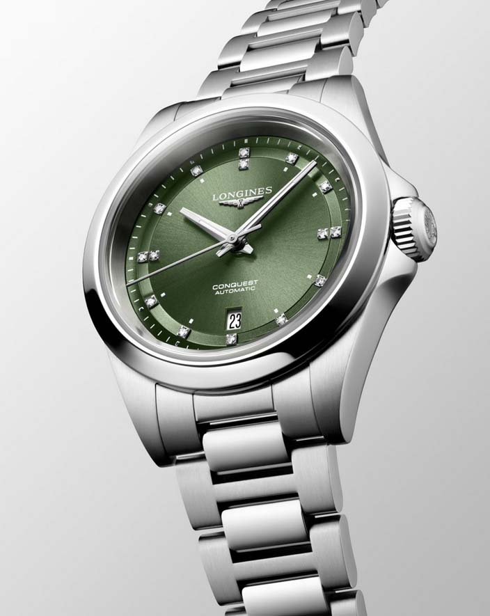 Женские часы Longines Conquest L3.320.4.07.6, механизм механический с автоподзаводом, циферблат зеленый, браслет нержавеющая сталь — Изображение 4
