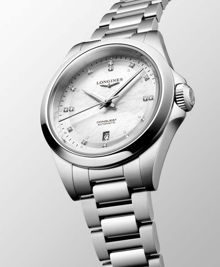 Женские часы Longines Conquest L3.320.4.87.6, механизм механический с автоподзаводом, циферблат белый, браслет нержавеющая сталь — Изображение 3