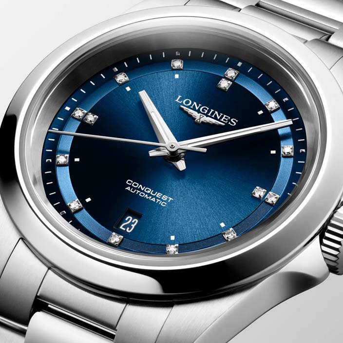 Женские часы Longines Conquest L3.320.4.97.6, механизм механический с автоподзаводом, циферблат синий, браслет нержавеющая сталь — Изображение 2