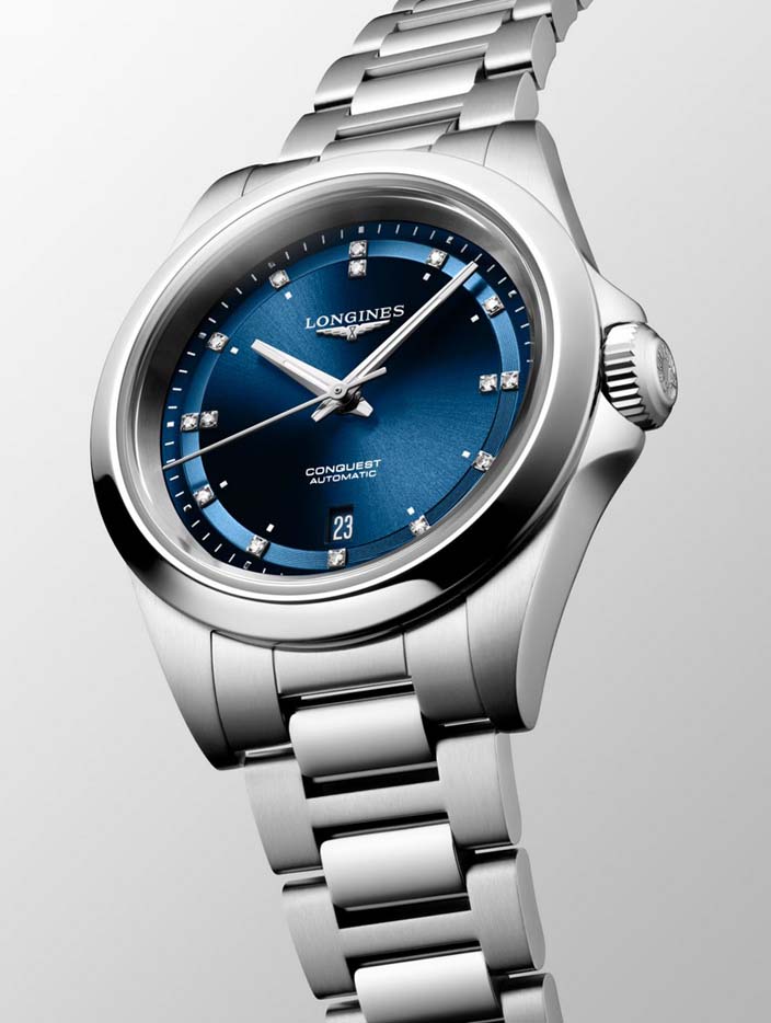 Женские часы Longines Conquest L3.320.4.97.6, механизм механический с автоподзаводом, циферблат синий, браслет нержавеющая сталь — Изображение 4