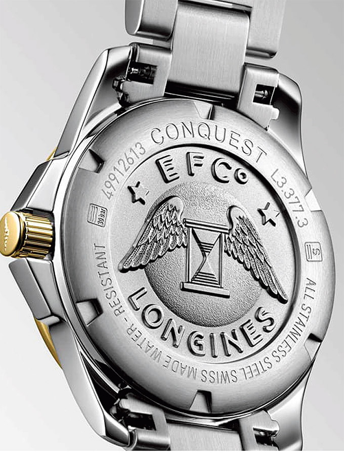 Женские часы Longines Conquest L3.376.3.87.7, механизм кварцевый, циферблат белый, браслет нержавеющая сталь + желтое pvd покрытие — Изображение 3