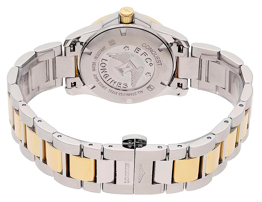 Женские часы Longines Conquest L3.376.3.87.7, механизм кварцевый, циферблат белый, браслет нержавеющая сталь + желтое pvd покрытие — Изображение 6