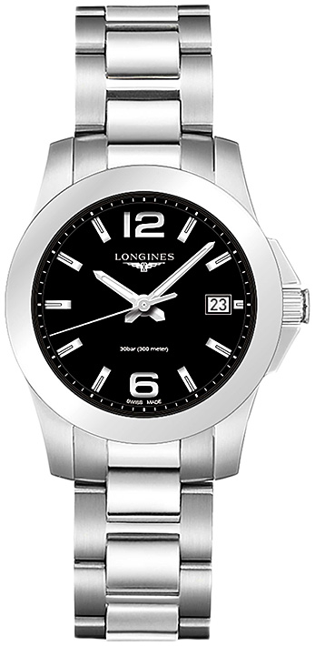 Женские часы Longines Conquest L3.377.4.58.6, механизм кварцевый, циферблат черный, браслет нержавеющая сталь — Изображение 1