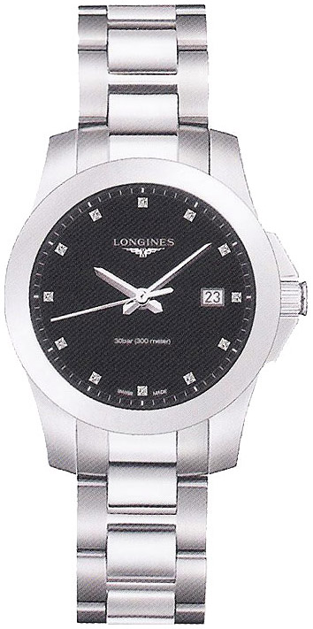 Женские часы Longines Conquest L3.378.4.57.6, механизм кварцевый, циферблат черный, браслет нержавеющая сталь — Изображение 1