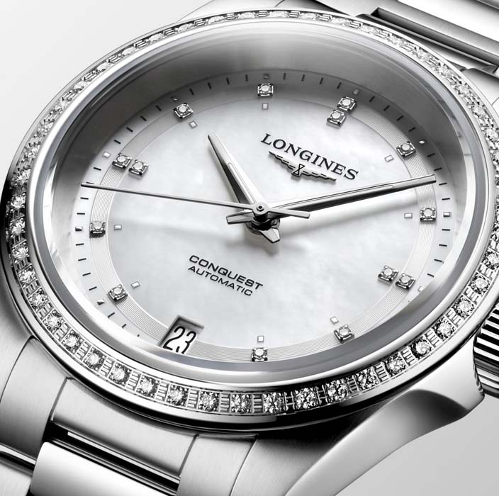 Женские часы Longines Conquest L3.430.0.87.6, механизм механический с автоподзаводом, циферблат белый, браслет нержавеющая сталь — Изображение 2