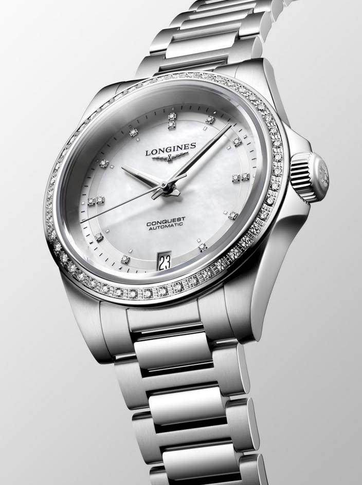 Женские часы Longines Conquest L3.430.0.87.6, механизм механический с автоподзаводом, циферблат белый, браслет нержавеющая сталь — Изображение 6
