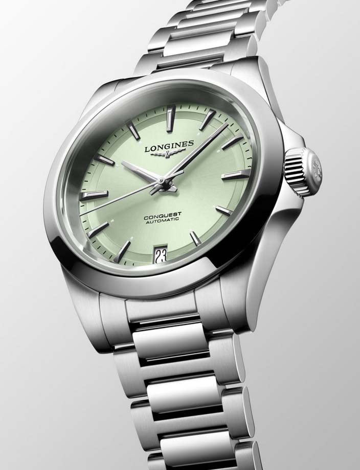 Женские часы Longines Conquest L3.430.4.02.6, механизм механический с автоподзаводом, циферблат зеленый, браслет нержавеющая сталь — Изображение 6