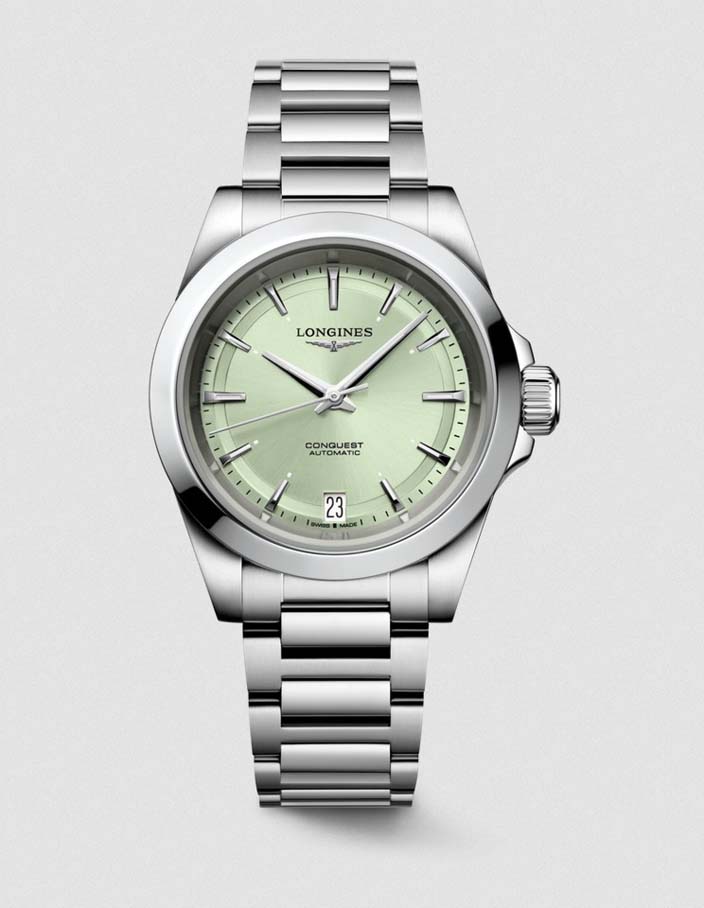 Женские часы Longines Conquest L3.430.4.02.6, механизм механический с автоподзаводом, циферблат зеленый, браслет нержавеющая сталь — Изображение 1