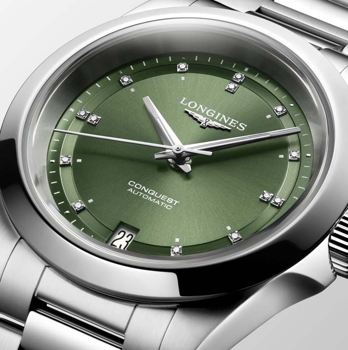 Женские часы Longines Conquest L3.430.4.07.6, механизм механический с автоподзаводом, циферблат зеленый, браслет нержавеющая сталь — Изображение 2