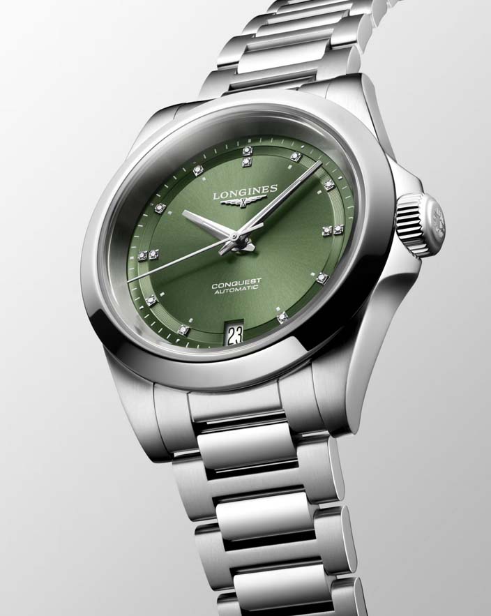Женские часы Longines Conquest L3.430.4.07.6, механизм механический с автоподзаводом, циферблат зеленый, браслет нержавеющая сталь — Изображение 6