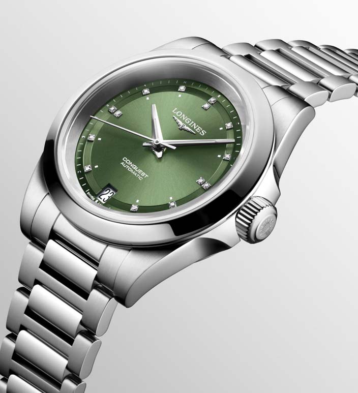 Женские часы Longines Conquest L3.430.4.07.6, механизм механический с автоподзаводом, циферблат зеленый, браслет нержавеющая сталь — Изображение 10