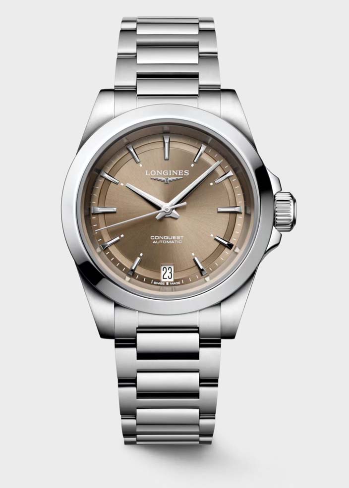 Женские часы Longines Conquest L3.430.4.62.6, механизм механический с автоподзаводом, циферблат коричневый, браслет нержавеющая сталь — Изображение 1
