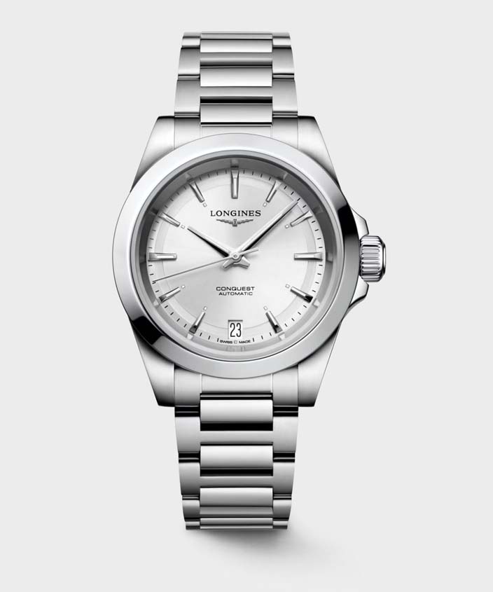 Женские часы Longines Conquest L3.430.4.72.6, механизм механический с автоподзаводом, циферблат серебристый, браслет нержавеющая сталь — Изображение 1