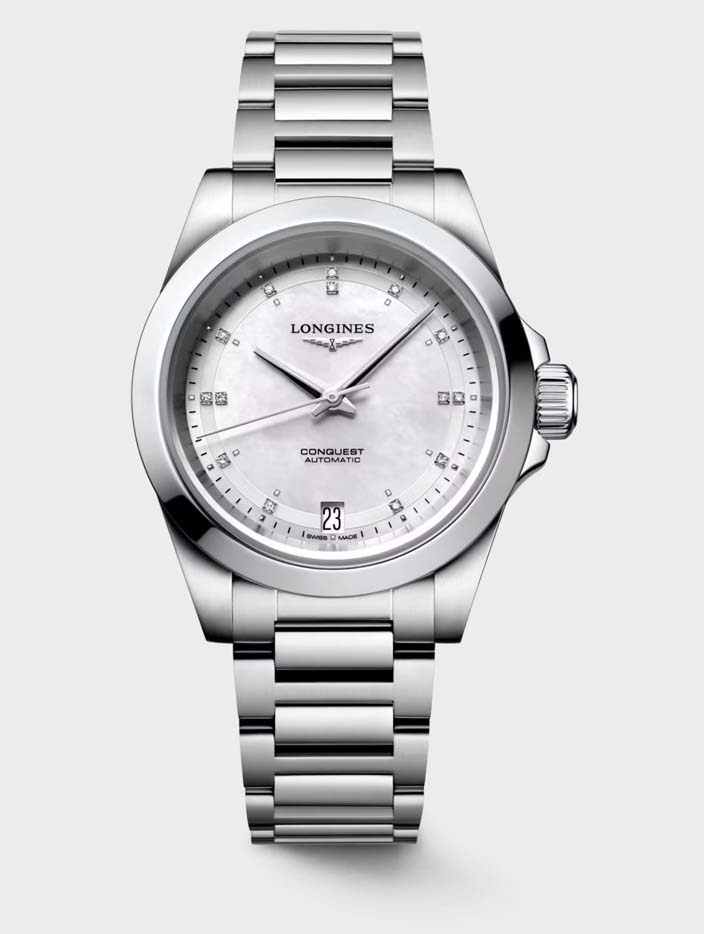 Женские часы Longines Conquest L3.430.4.87.6, механизм механический с автоподзаводом, циферблат зеленый, браслет нержавеющая сталь — Изображение 1
