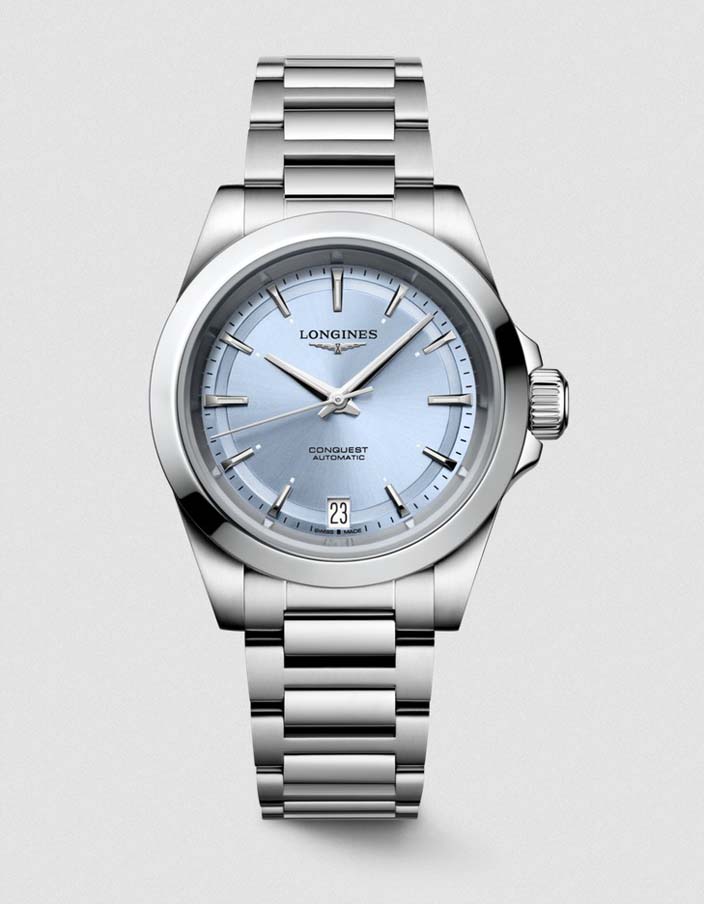 Женские часы Longines Conquest L3.430.4.92.6, механизм механический с автоподзаводом, циферблат синий, браслет нержавеющая сталь — Изображение 1