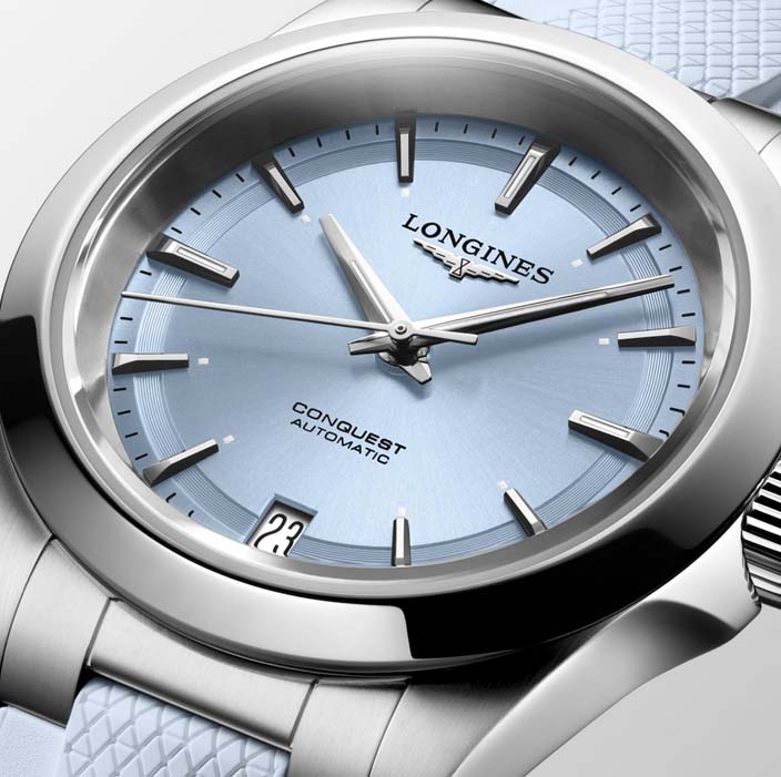 Женские часы Longines Conquest L3.430.4.92.9, механизм механический с автоподзаводом, циферблат синий, браслет каучук — Изображение 2