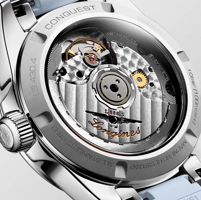 Женские часы Longines Conquest L3.430.4.92.9, механизм механический с автоподзаводом, циферблат синий, браслет каучук — Изображение 3