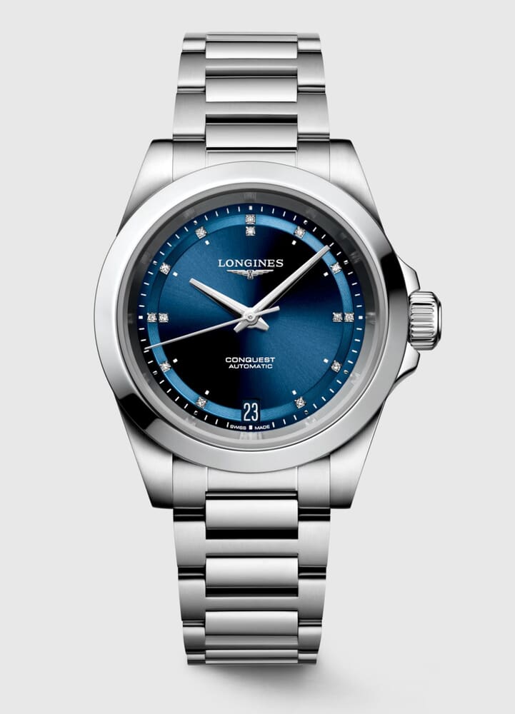 Женские часы Longines Conquest L3.430.4.97.6, механизм механический с автоподзаводом, циферблат синий, браслет нержавеющая сталь — Изображение 1