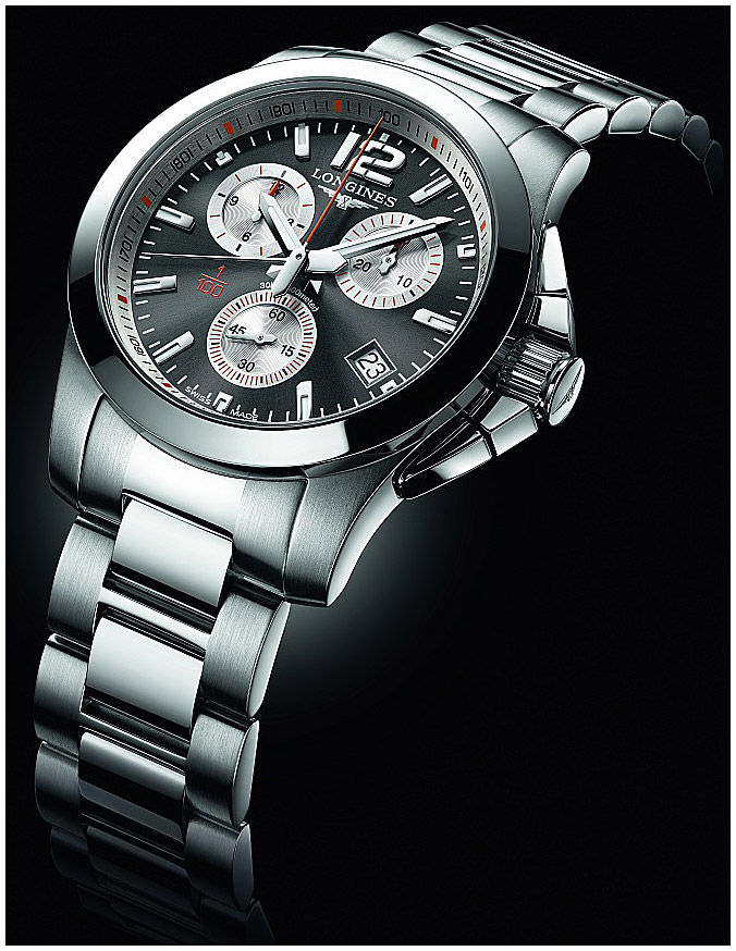 Мужские часы Longines Conquest L3.700.4.79.6, механизм кварцевый хронограф, циферблат черный, браслет нержавеющая сталь — Изображение 2