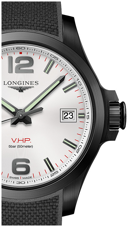 Мужские часы Longines Conquest V H P  L3.716.2.76.9, механизм кварцевый, циферблат серебристый, браслет каучук — Изображение 2