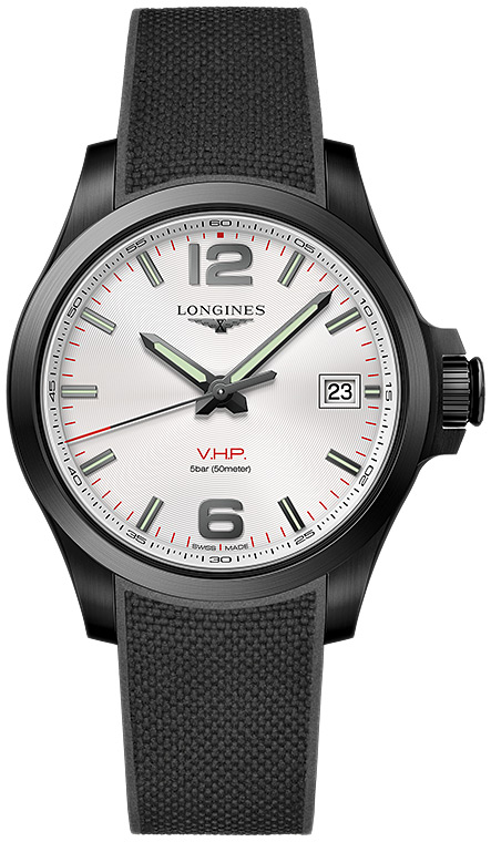 Мужские часы Longines Conquest V H P  L3.716.2.76.9, механизм кварцевый, циферблат серебристый, браслет каучук — Изображение 1
