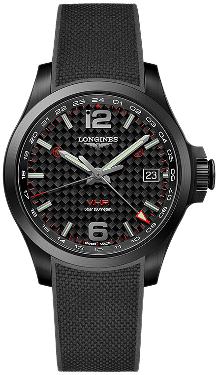 Мужские часы Longines Conquest V H P  L3.718.2.66.9, механизм кварцевый, циферблат черный, браслет каучук — Изображение 1