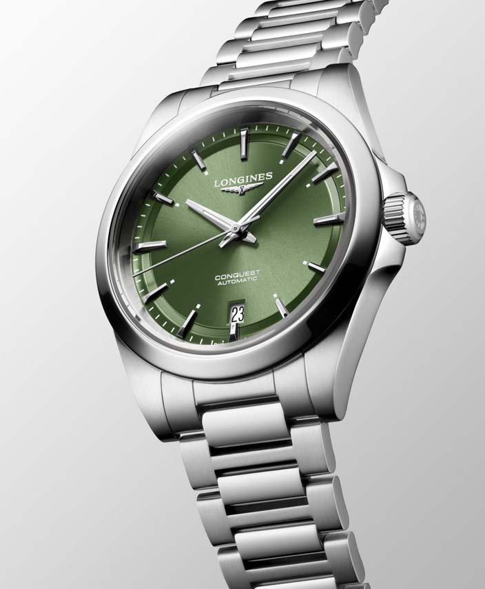 Женские часы Longines Conquest L3.720.4.02.6, механизм механический с автоподзаводом, циферблат зеленый, браслет нержавеющая сталь — Изображение 4