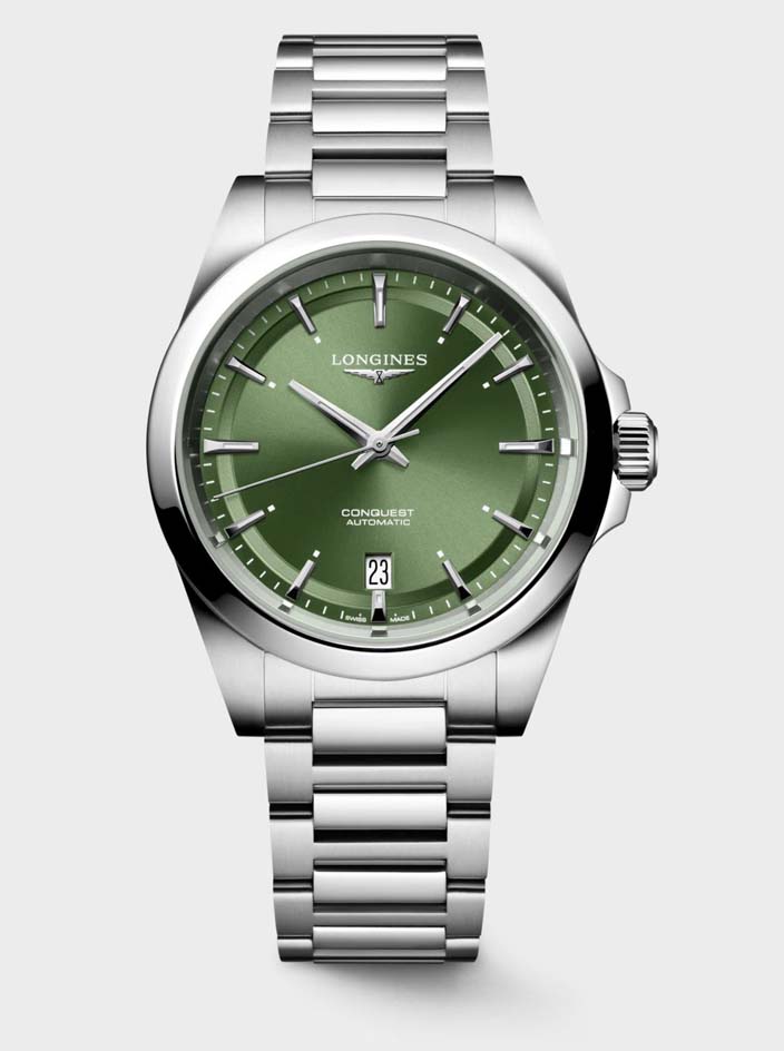 Женские часы Longines Conquest L3.720.4.02.6, механизм механический с автоподзаводом, циферблат зеленый, браслет нержавеющая сталь — Изображение 1