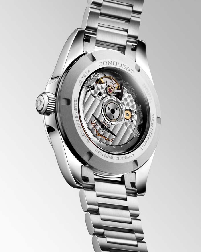Женские часы Longines Conquest L3.720.4.52.6, механизм механический с автоподзаводом, циферблат черный, браслет нержавеющая сталь — Изображение 5