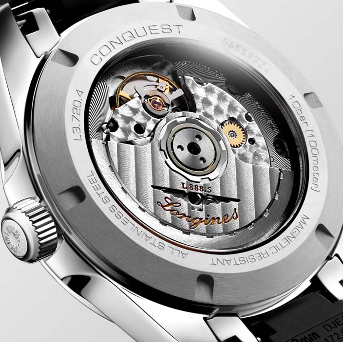 Женские часы Longines Conquest L3.720.4.52.9, механизм механический с автоподзаводом, циферблат черный, браслет каучук — Изображение 3