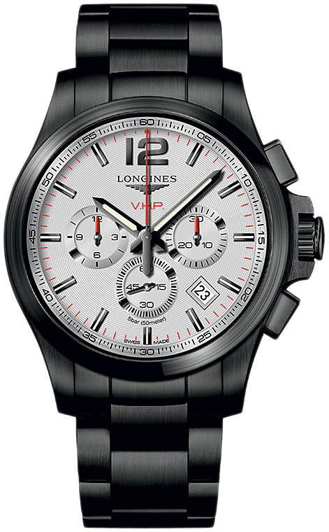 Мужские кварцевый хронограф часы Longines Conquest V H P  L3.727.2.76.6 серебристый нержавеющая сталь + pvd — Изображение 1