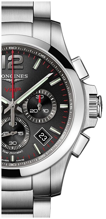 Мужские часы Longines Conquest V H P  L3.727.4.56.6, механизм кварцевый хронограф, циферблат черный, браслет нержавеющая сталь — Изображение 2