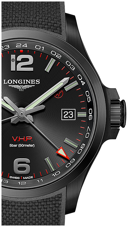 Мужские часы Longines Conquest V H P  L3.728.2.56.9, механизм кварцевый, циферблат черный, браслет каучук — Изображение 2