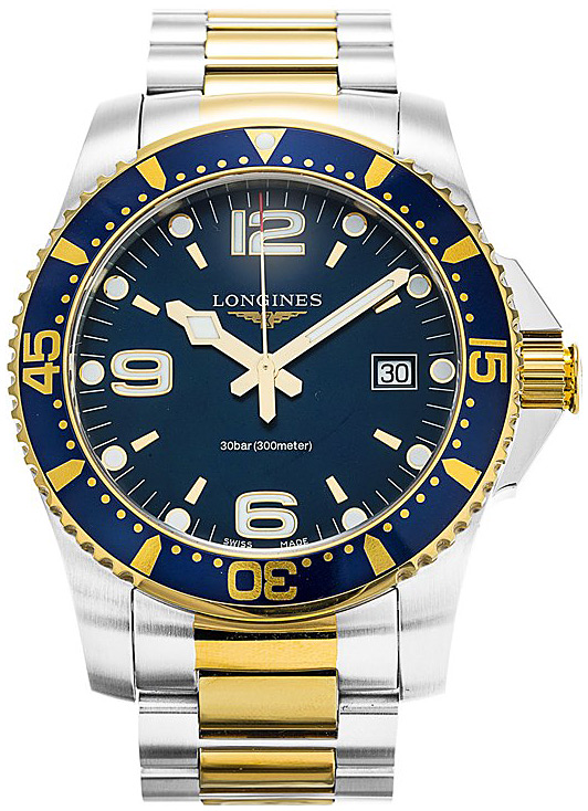 Мужские часы Longines HydroConquest L3.740.3.96.7, механизм кварцевый, циферблат синий, браслет нержавеющая сталь + pvd — Изображение 1