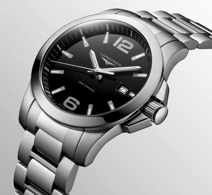 Мужские часы Longines Conquest L3.759.4.58.6, механизм кварцевый, циферблат черный, браслет нержавеющая сталь — Изображение 2