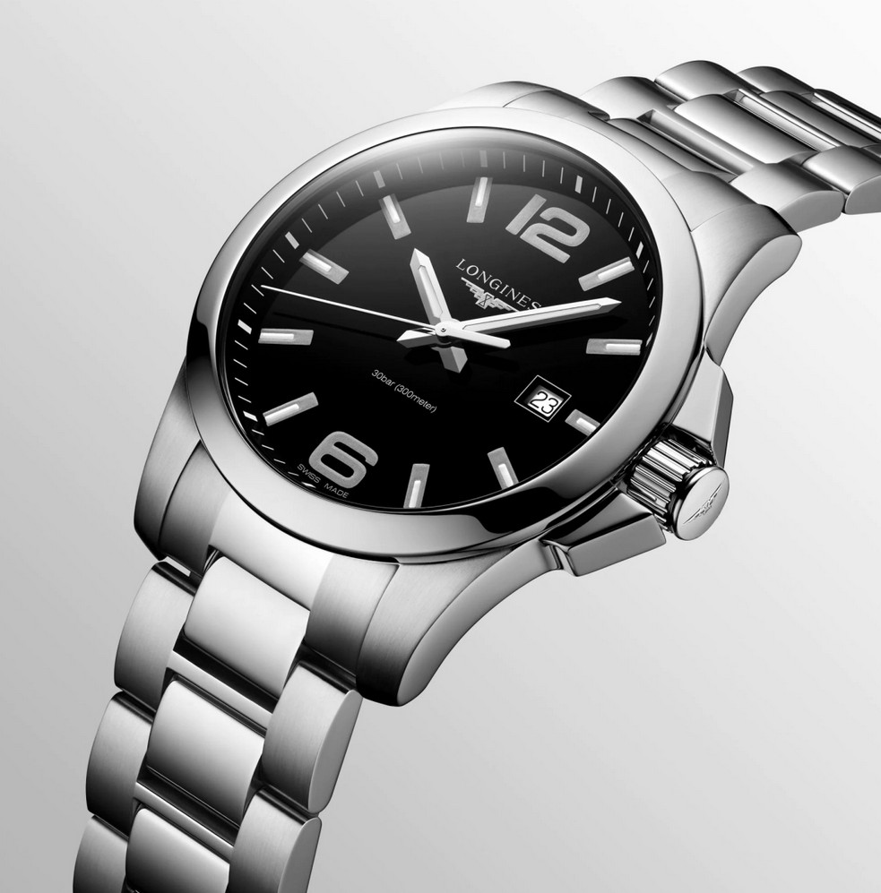Мужские часы Longines Conquest L3.760.4.56.6, механизм кварцевый, циферблат черный, браслет нержавеющая сталь — Изображение 3