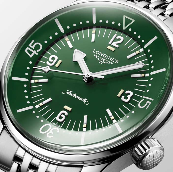 Мужские часы Longines The Longines Legend Diver Watch L3.764.4.06.6, механизм механический с автоподзаводом, циферблат зеленый, браслет нержавеющая сталь — Изображение 2