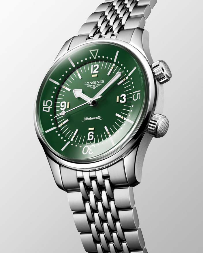 Мужские часы Longines The Longines Legend Diver Watch L3.764.4.06.6, механизм механический с автоподзаводом, циферблат зеленый, браслет нержавеющая сталь — Изображение 6