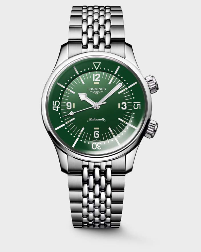 Мужские часы Longines The Longines Legend Diver Watch L3.764.4.06.6, механизм механический с автоподзаводом, циферблат зеленый, браслет нержавеющая сталь — Изображение 1