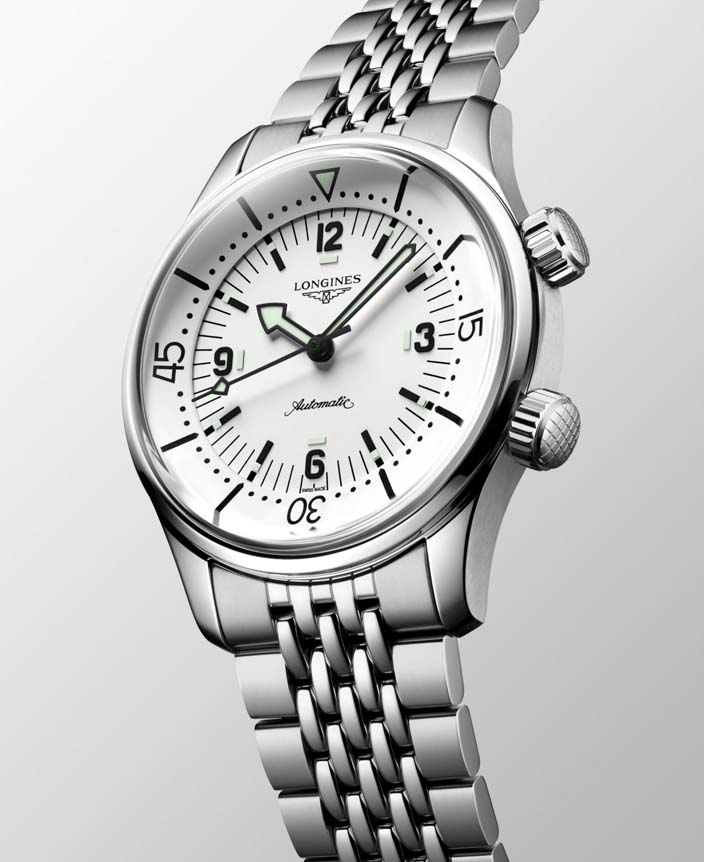 Мужские часы Longines The Longines Legend Diver Watch L3.764.4.16.6, механизм механический с автоподзаводом, циферблат белый, браслет нержавеющая сталь — Изображение 4