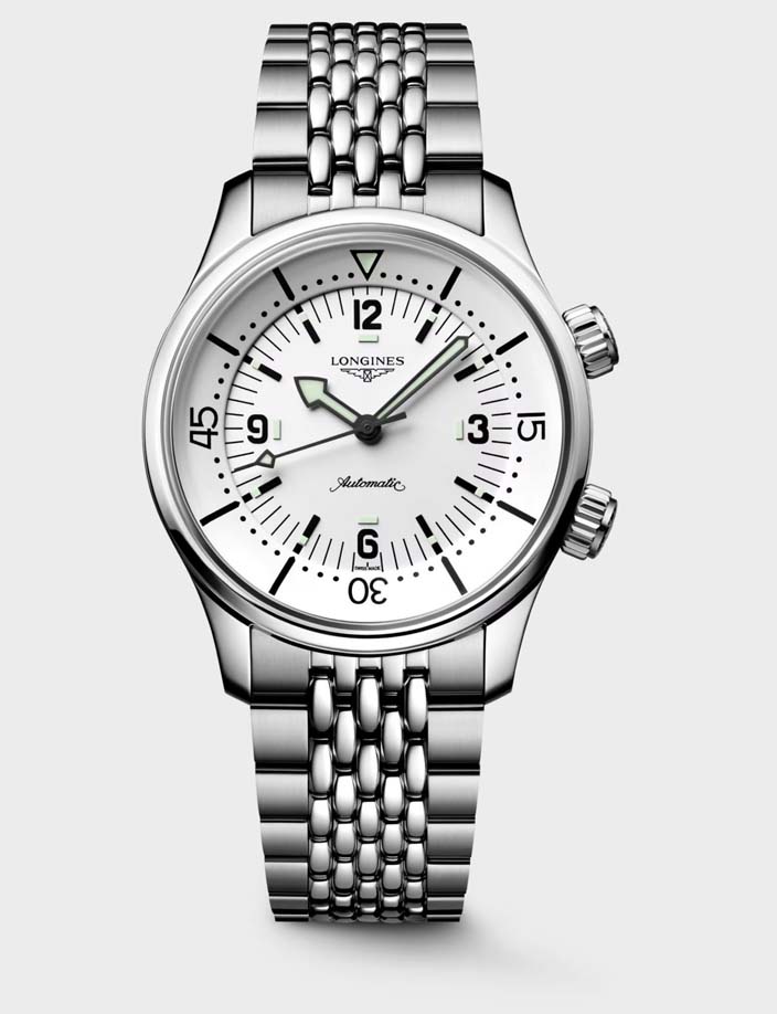 Мужские часы Longines The Longines Legend Diver Watch L3.764.4.16.6, механизм механический с автоподзаводом, циферблат белый, браслет нержавеющая сталь — Изображение 1