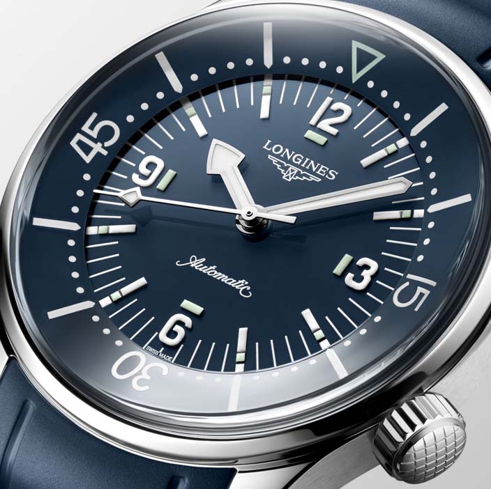 Мужские часы Longines The Longines Legend Diver Watch L3.764.4.90.9, механизм механический с автоподзаводом, циферблат синий, браслет каучук — Изображение 2