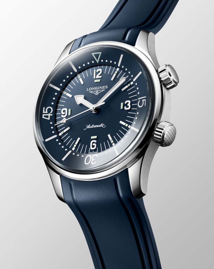 Мужские часы Longines The Longines Legend Diver Watch L3.764.4.90.9, механизм механический с автоподзаводом, циферблат синий, браслет каучук — Изображение 4